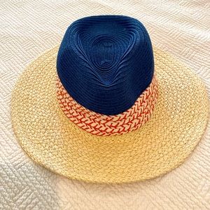 Navy and red Fedora Straw Hat